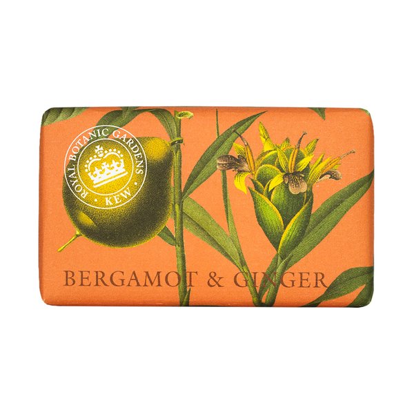 The English Soap Company Royal Botanical Gardens Kew Wrapped Soap Bar, Luxury Bergamot Shea Butter Soap Bar, Moisturising Soap Bar for Face and Body, Bergamot and Ginger Scent 240g