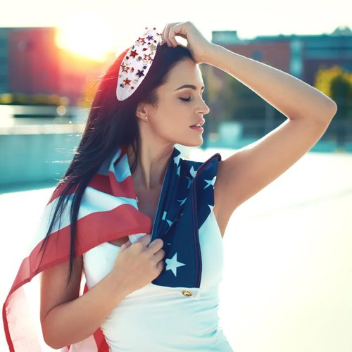 4th of July Headbands for Women, 4th of July Hair Accessories, American Flag Headbands, Rhinestone Pearl Knotted Headbands Beads Embellished Jeweled Patriotic Headbands Holiday Gifts (Star C-White)