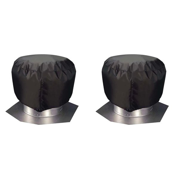 2 Pack Turbine Roof Vent Cover House, Black Roof Turbine Hoods Shield Canvas, Adjustable Drawstring Turbine Ventilator Cover (20"x20"inches)