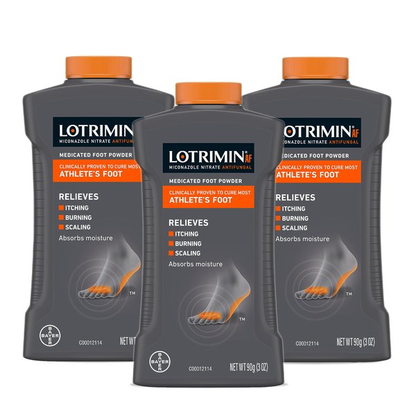 Lotrimin AF Athlete's Foot Antifungal Powder, Miconazole Nitrate 2% Treatment, Clinically Proven Effective Antifungal Treatment of Most AF, Jock Itch and Ringworm, 3 Ounces Bottle (Pack of 3)