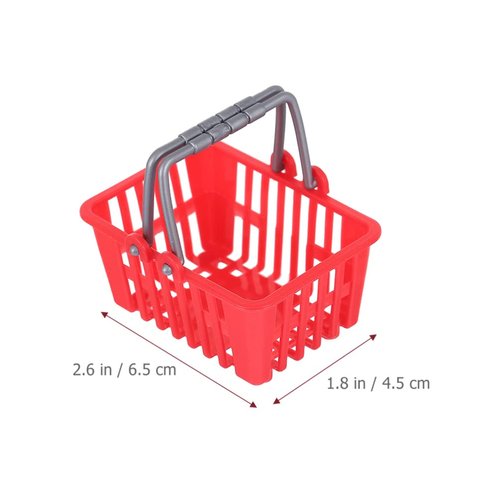 Kisangel 20Pcs Mini Shopping Basket Dollhouse Grocery Basket with Handles Plastic Picnic Basket for Pretend Play Toys, Red