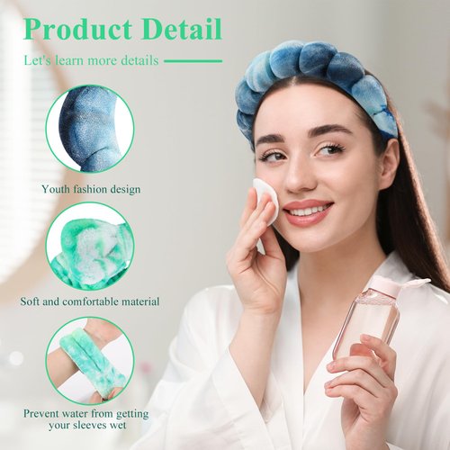 ATROCH Tie Dye Spa Headband for Washing Face Bubble Skin Care Headbands Makeup Head Band Face Wash Headband Girls Bow Tie Hair Band Women Shower Hair Accessories 4 Pcs