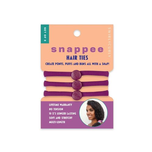Snap Hair Ties for Thick, Natural, Curly Hair | No Slip, No Tension Pro Hair Tie | Strong Ponytail Holder (3 Pack, Purple)
