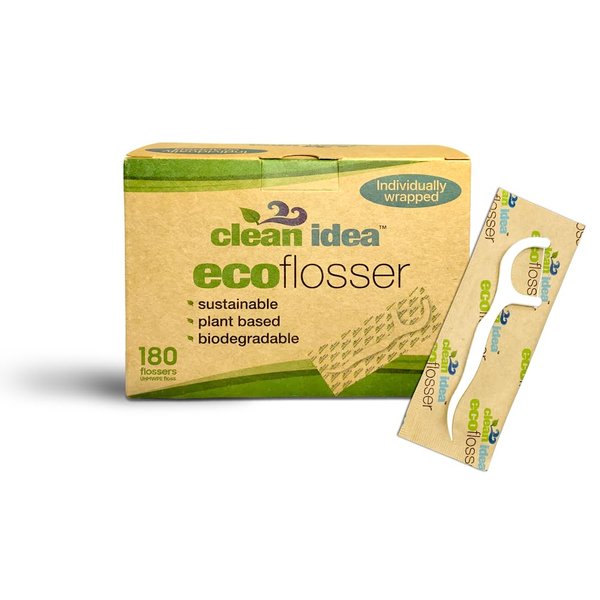Clean Idea EcoFlosser - Individually Packaged - 180 Picks - Floss Pick - Dental Floss Picks - Plant Based - Floss Stick