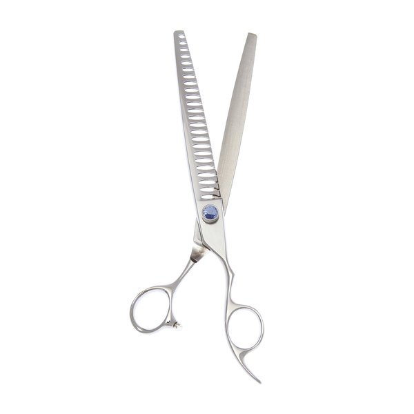 ShearsDirect Japanese 440C 24 Tooth Chunker with Light Blue Gem Stone Tension and Anatomic Handle, 7.5-Inch