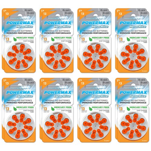 Powermax Size 13 Hearing Aid Batteries, Orange Tab, 128 Count