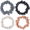 HINZIC 4PCS Pearl Hair Scrunchies Elastic Bead Hair Tie Ropes Stretchy Band Ponytail Holders Wedding Prom Bachelorette Party Hair Accessories for Women Girls