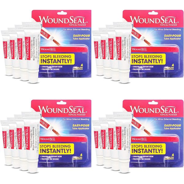 WoundSeal Powder 4 Each (Pack of 4) - Wound Care First Aid for Cuts, Scrapes and Abrasions - Stops Bleeding in Seconds Without Stitches or Bandages