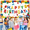 Ledander Birthday Banner Backdrop for Kids - 71 * 43in Happy Birthday Photography Background Party Decorations for Boys Girls, Building Blocks Theme Birthday Hanging Decoration Party Supplies (White)