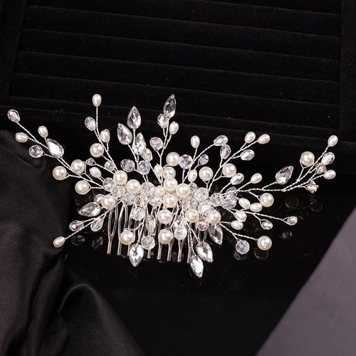 Teyglen Bridal Crystal Hair Comb Pearl Rhinestone Wedding Hair Comb for Bride Bridal Crystal Hair Pieces Rhinestone Headpieces Wedding Hair Accessories for Women Girls (Silver)