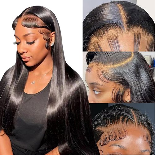 K KF BEAUTY U 220% Density Straight Lace Front Wigs Human Hair 15A Grade 13x4 HD Lace Front Wigs Human Hair 26 Inch Straight Glueless Wigs Human Hair Pre Plucked With Baby Hair