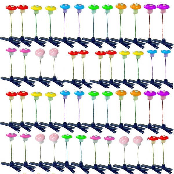 50pcs Mushroom Hair Clips, Bean Sprout Hair Clips Funny Barrette Headwear Plant Hairpins Hair Accessories for Women Kids Girls Lady Home School Party (Multicolored Mushroom)