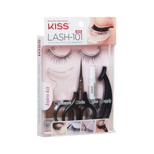 KISS Lash 11 False Eyelashes, 'Effortless', 12 mm, Includes 1 Pair Of Eyelash, Measuring Tool, Scissors, Lash Adhesive, Applicator, Mirror, Contact Lens Friendly, Easy to Apply, Reusable Strip Lashes