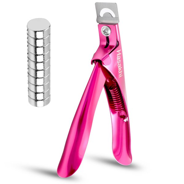 Hasakhi Acrylic Nail Clipper with Magnets Nail Tip Cutters with Length Measurement Manicure Nail Art Tool Stainless Steel Nail Clipper with 10Pcs Magnets (Rose)