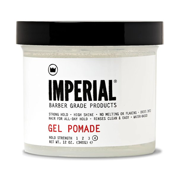 Imperial Barber Grade Gel Pomade - All Day Strong Hold, No Flaking, Water Based, Reactivatable - Natural Men's Hair Styling Product 12oz
