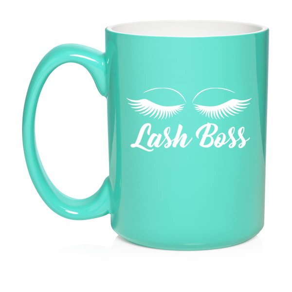 Daylor Lash Boss Makeup Lash Extension Artist Ceramic Coffee Mug Tea Cup Gift (15oz Teal)