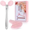 3D Jade Roller & Gua Sha Set, Natural Rose Quartz Face Roller Guasha Tools for Facial Jawline Scraping/Skin Firming & Reduce Wrinkle& Puffy Eyes/Relieve Body Tension
