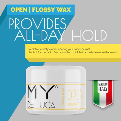 MY DE LUCA - OPEN Flossy Hair Wax for Men, Hair Gel Alternative with Remoldable Pomade Hair Care Formula, Water-Based Hair Products for Styling and Adding Volume, 100 ml