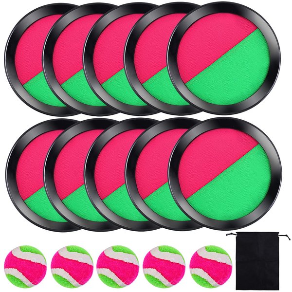 Cooraby Toss and Catch Paddle Game 5 Set Paddle Toss and Catch Ball Sport Games Suitable for Sports, Beach and Party Favor with Storage Bag, 10 Paddles and 5 Balls