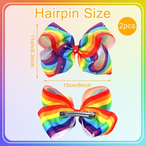Pride Day Hair Bow Clips Exquisite Rainbow Girl Bow Clip Gay Pride Bow Alligator Clips Glitter Rhinestone Bowknot Hairpin Festive Hair Decoration for Girls Toddlers Kids Women 2Pcs