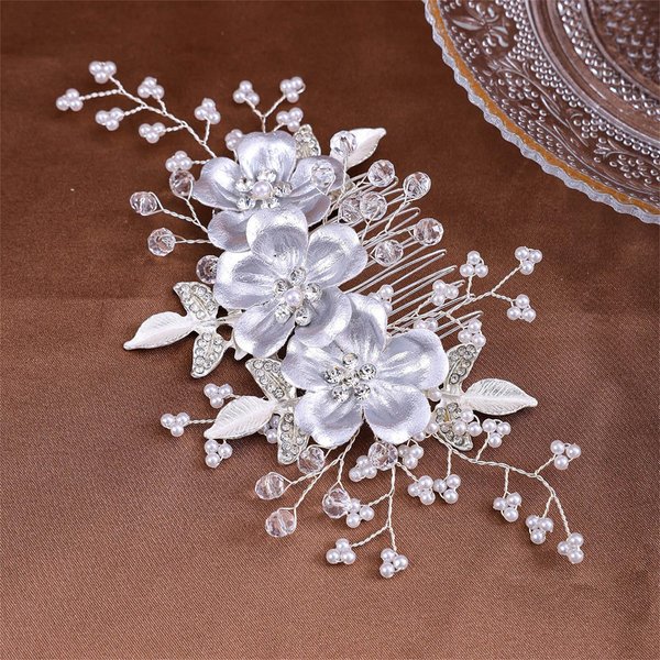 Wedding Hair Accessories Bridal Headpiece Hair Comb for Women Decoratives - Silver Flower Hair comb for Women Wedding Hair Accessories