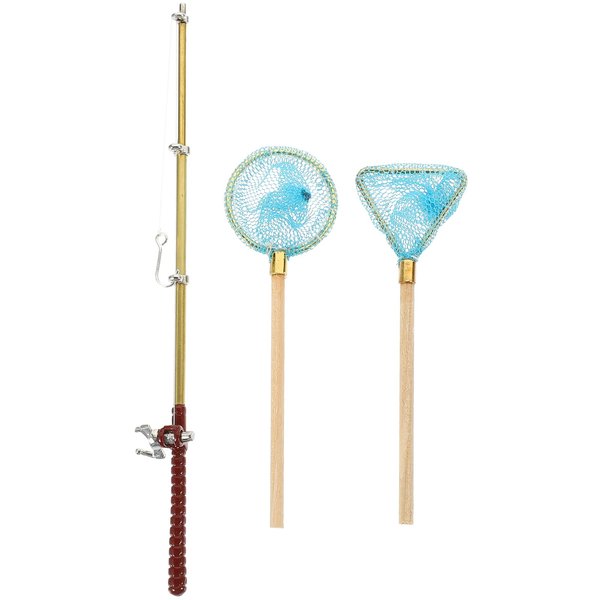 Toddmomy Miniature Fishing Rod 1Set of Miniature Fish Rod Fishing Net Mini House Fishing Rod Models for 1:12 Dollhouse Garden Beach Pond Accessories（Sky-Blue） Miniature Fishing Net