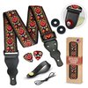 Guitar Strap For Acoustic Guitars , Electric Guitars and Bass , Red Vintage Woven Embroidered Adjustable Strap Includes 2 Strap Locks To Keep Your Guitar Safe & 2 Unique Picks and Pick Pocket