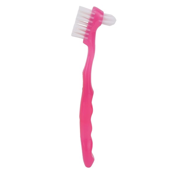 HURRISE Denture Brush, Denture Toothbrush False Teeth Brush, False Teeth Brush, Dirt Removal, Plaque Removal Ergonomic Double Sided Soft Hair Safe Portable Professional (Pink)