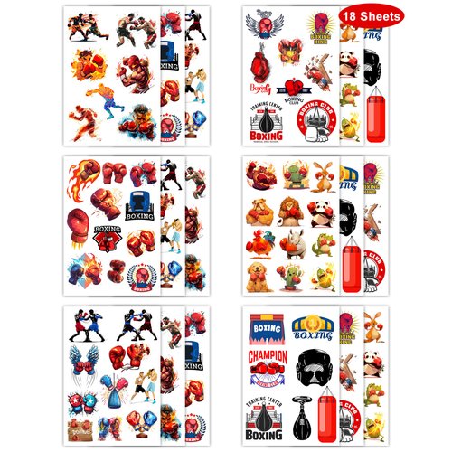 165Pcs Boxing Tattoos Stickers - 18 Sheets Boxing Glove Party Favors Temporary Tattoos for Boxing Theme Birthday Party Decorations, Boxing Fight Night Party Decorations, Boxing Party Gift Prizes