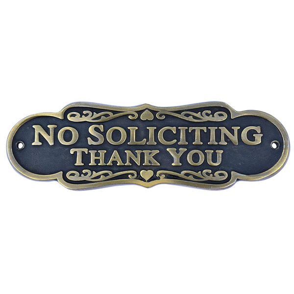 Brass Finish No Soliciting Thank You Sign 8" - Solid Brass Finish Wall Plaque - No Soliciting Thank You