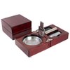 Mantello Cigar Ashtray Gift Set - High-Gloss Cherry Finish Wooden Travel Case - Stainless Steel Holder, Jet Torch Lighter, and Guillotine Cutter for Up to 54 Ring Gauge Cigars - Perfect for Travel