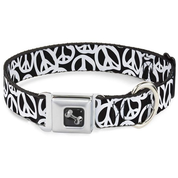 Dog Collar Seatbelt Buckle Peace Black White 15 to 26 Inches 1.0 Inch Wide