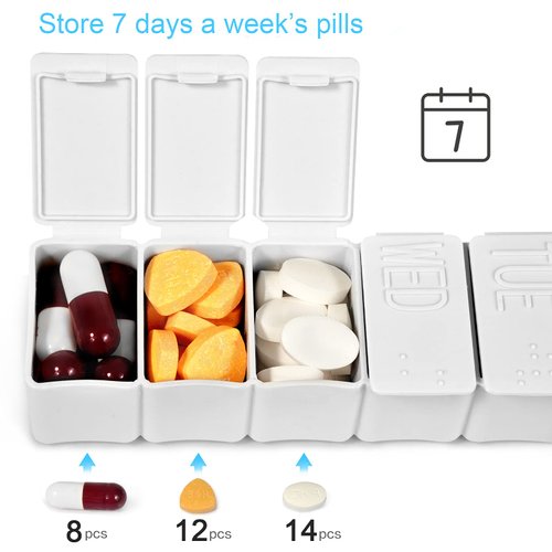 Pill Organizer-Pill Boxes for Travel, 7 Day with Braille Pill case Vitamins Fish Oil Supplements, Medication Organizer Dispenser for Fish Oils, Vitamin Holder Supplement (Gray)