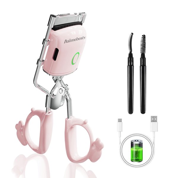 Asimebesty Heated Eyelash Curlers, Electric Lashes Curler with Comb, 2 Heated Modes with Sensing Heating Silicone Pad, Rechargeable Hot Lash Curler for Women Long Lasting Naturally Eyelashes Pink