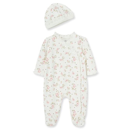 Little Me Baby Clothes & Outfits - Girls One Piece Hat & Footed Sleeper Pajamas - Newborn, Ivory Rose