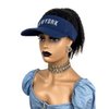 VAVANGA Hat Wig for Black Women - Black Hair with Hat Ponytail Wig Hat Navy Blue Baseball Cap Attached Hair Afro Kinky Yaki Hair Extensions Hat Wigs for Women(Navy Blue, LD0315)