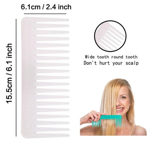 Tallsocne Wide Tooth Comb for Curly Hair Wet Dry Hair, No Handle Detangler Comb Styling Shampoo Comb (White, Cyan 2 Pieces）