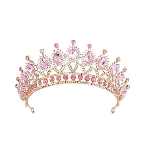 YADIRF Queen Crown Princess Tiara Pink Rhinestone Headband Prom Headpieces Bridal For Birthday Quinceanera Pageant Prom