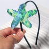 WRBAJIS Glitter Starfish Headband Sparkling Sea Star Hair Bands Fish Scale Hair Hoop Mermaid Hair Accessories for Women Girls Birthday Summer Ocean Beach Pool Party Supplies(Green)
