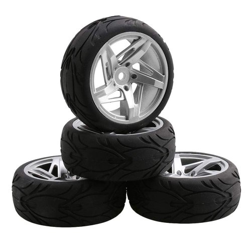 Mxfans RC 12mm Hux Wheel Rims & Rubber Tires for RC 1:10 On Road Drift Car Pack of 4
