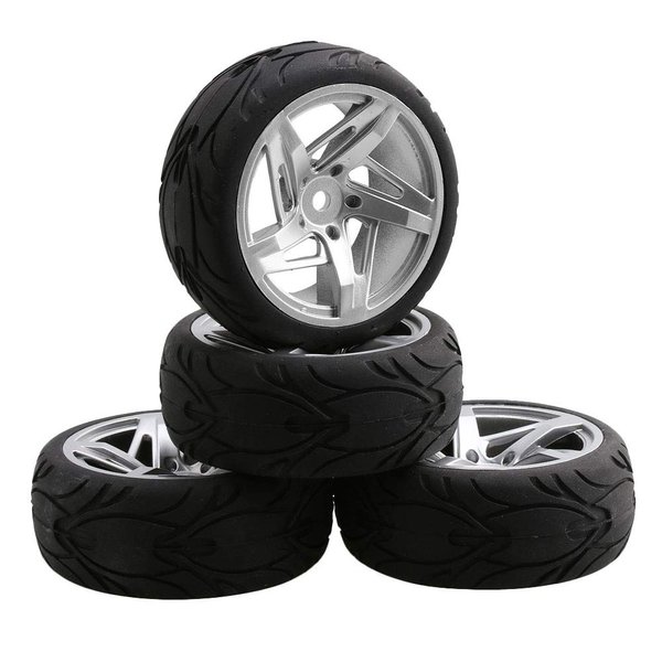 Mxfans RC 12mm Hux Wheel Rims & Rubber Tires for RC 1:10 On Road Drift Car Pack of 4