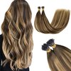 GOO GOO I Tip Hair Extensions Real Human Hair, 16inch 50g 100S, Cold Fusion I Tip Hair Extensions, Invisible Remy Hair Extensions, 4/27/4 Balayage Chocolate Brown to Caramel Blonde