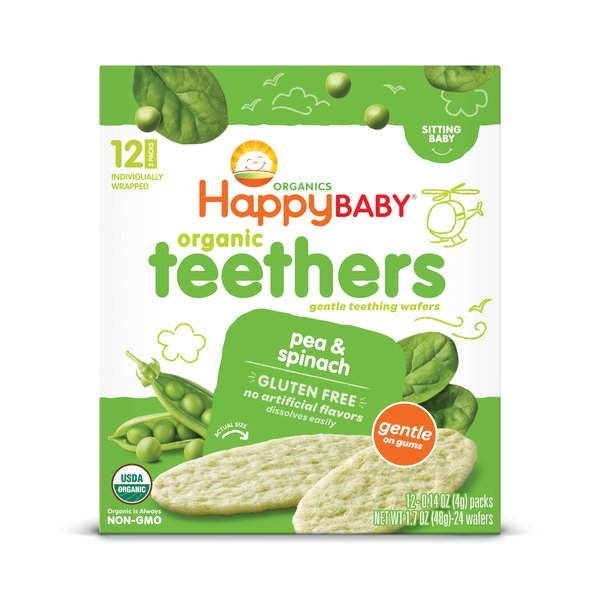 Happy Baby Organics Teether, Pea & Spinach, 12 Count (Pack of 6)