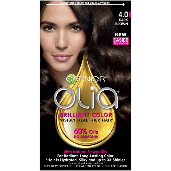 Garnier Olia Ammonia-Free Brilliant Color Oil-Rich Permanent Hair Color, 3.0 Darkest Brown (1 Kit) Brown Hair Dye (Packaging May Vary)