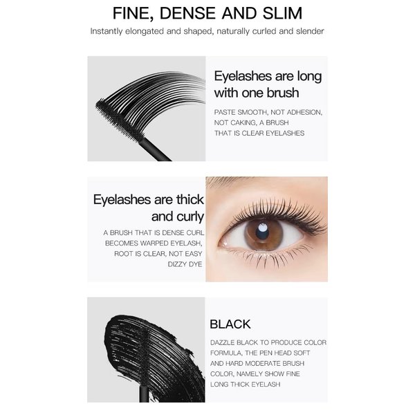 4d Silk Fiber Lash Mascara, SENANA MARINA Mascara - Waterproof Mascara - Sky High Mascara Black Volume and Length Lengthening No Clumping (Black, 3 Pack)
