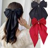 Oversized Hair Bows Clips for Women | Cute & Elegant Silk Ribbon Bow with Tassel Hair Clips for Women and Girls, Long Hair Women Must Haves (Black + Red | 2 Pack)