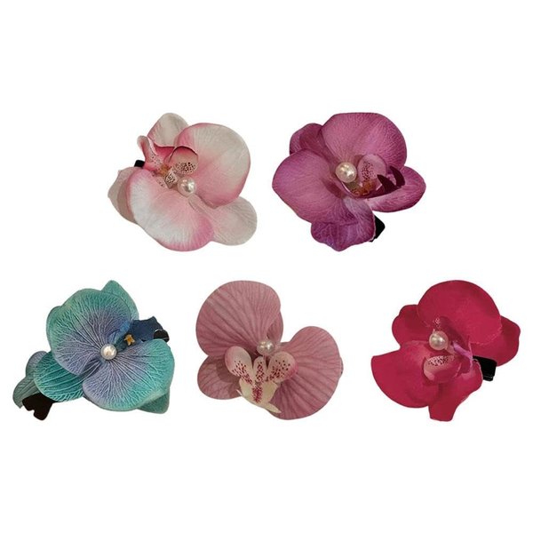 5Pcs Phalaenopsis Orchid Artificial Flower Hair Clip, Elegant Artificial Silk Orchid Flower Hair Clips, Hawaiian Flower Orchid Hair Barrettes Clips for Women Girl Clips