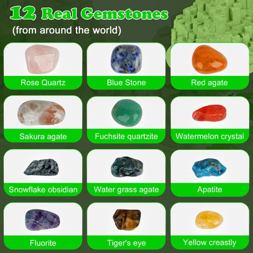 Gemstone Dig Kit (Unique Shape),Great STEM Science Kit for Kids- Excavate Your Own 12 Real Gemstones,Educational DIY Toys,Gem Digging Kit,Archaeology Geology Gifts for Boys & Girls Ages 6+