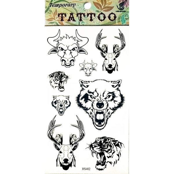 PARITA Tattoos Temporary Animal Head Bull Cow Deer Dog Wolf Tiger Tattoo Fake Stickers Cartoon Tattoo Art Fashion Fantasy Fun Party Waterproof Removable for Kids Teens Adults (1 Sheet.) (02)