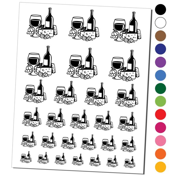 Wine and Cheese Temporary Tattoo Water Resistant Fake Body Art Set Collection - Black (One Sheet)